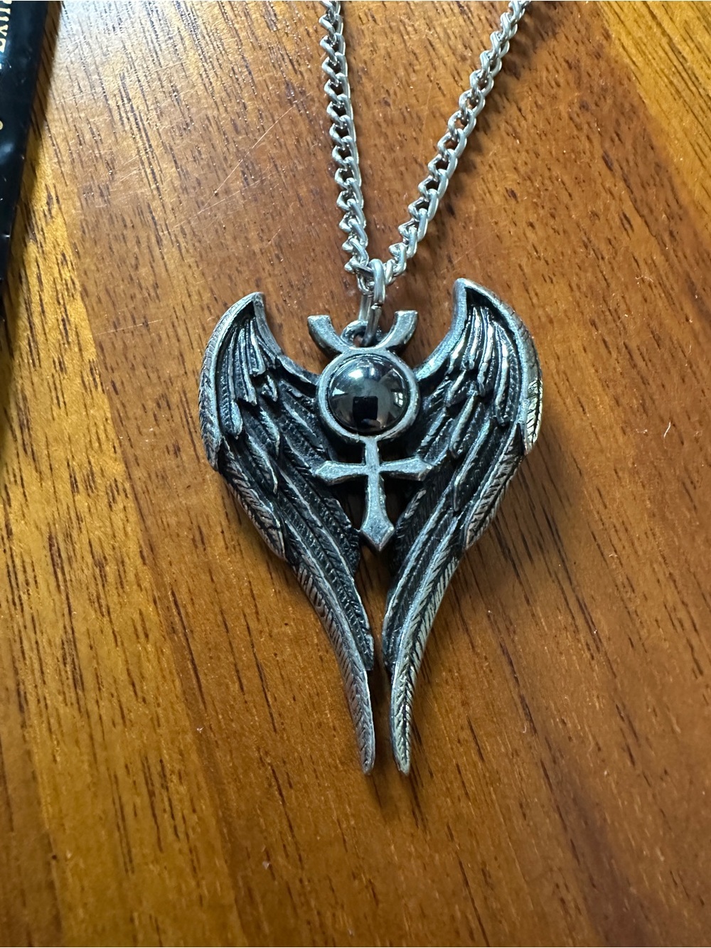 Silver-Tone Winged Ankh Pendant Necklace -